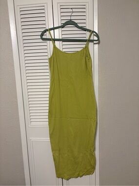 Minimalist Lime Midi Slip Dress with Slim Straps